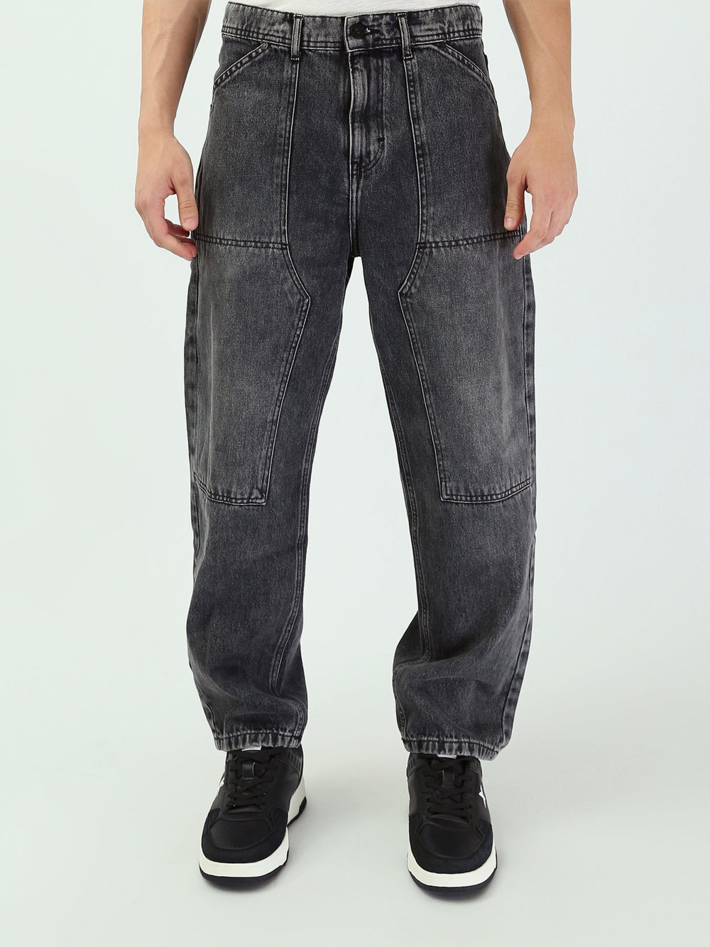 Jean Homme Baggy à Effet Délavé et Empiècements - JNS25GBBW22144TM1