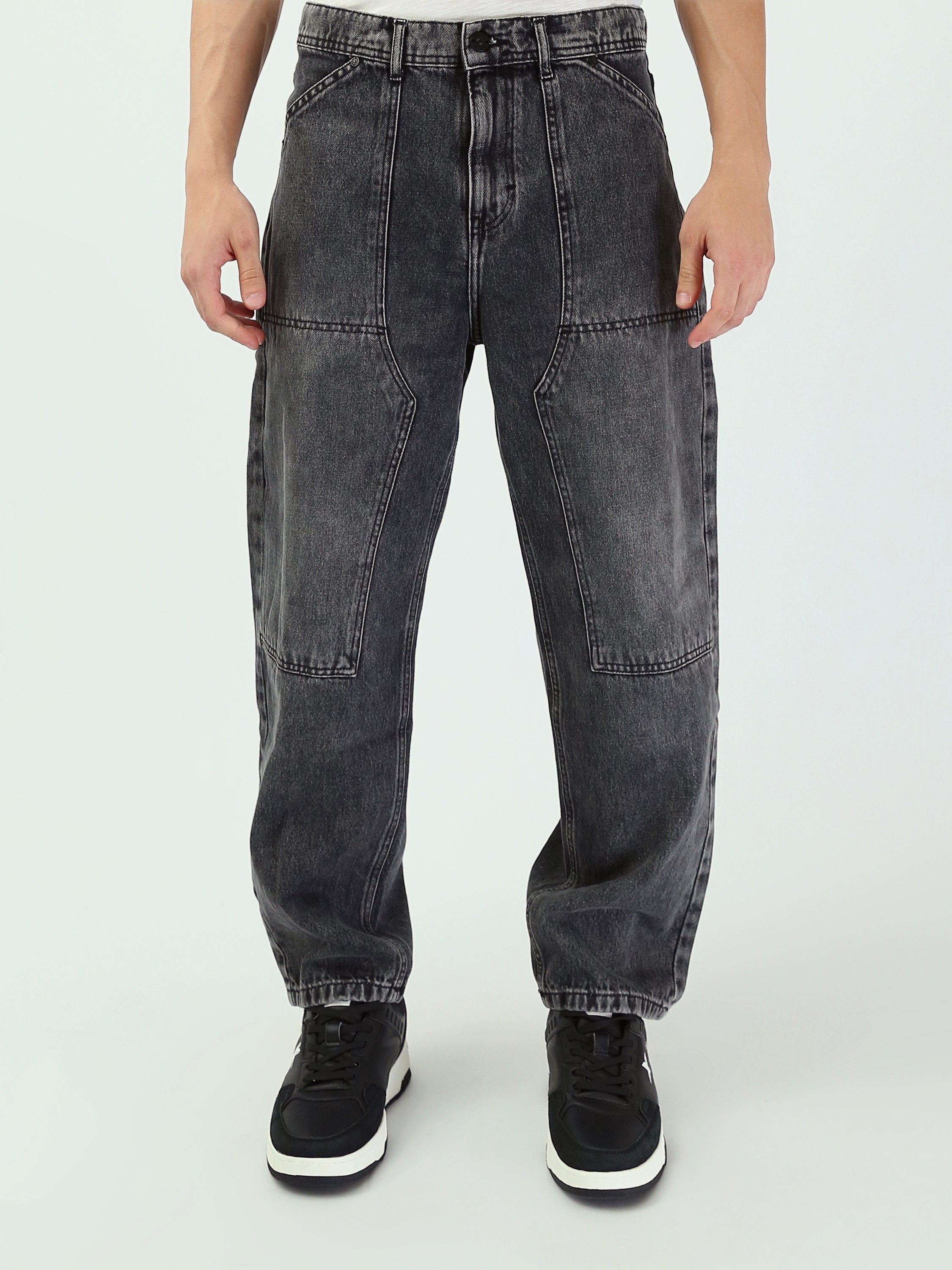 Jean Homme Baggy à Effet Délavé et Empiècements - JNS25GBBW22144TM1