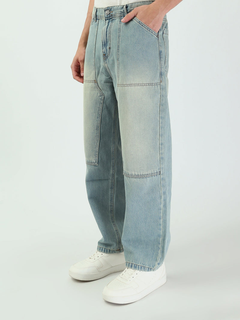 Jean Homme Baggy à Effet Délavé et Empiècements - JNS25GBBW22144TM1