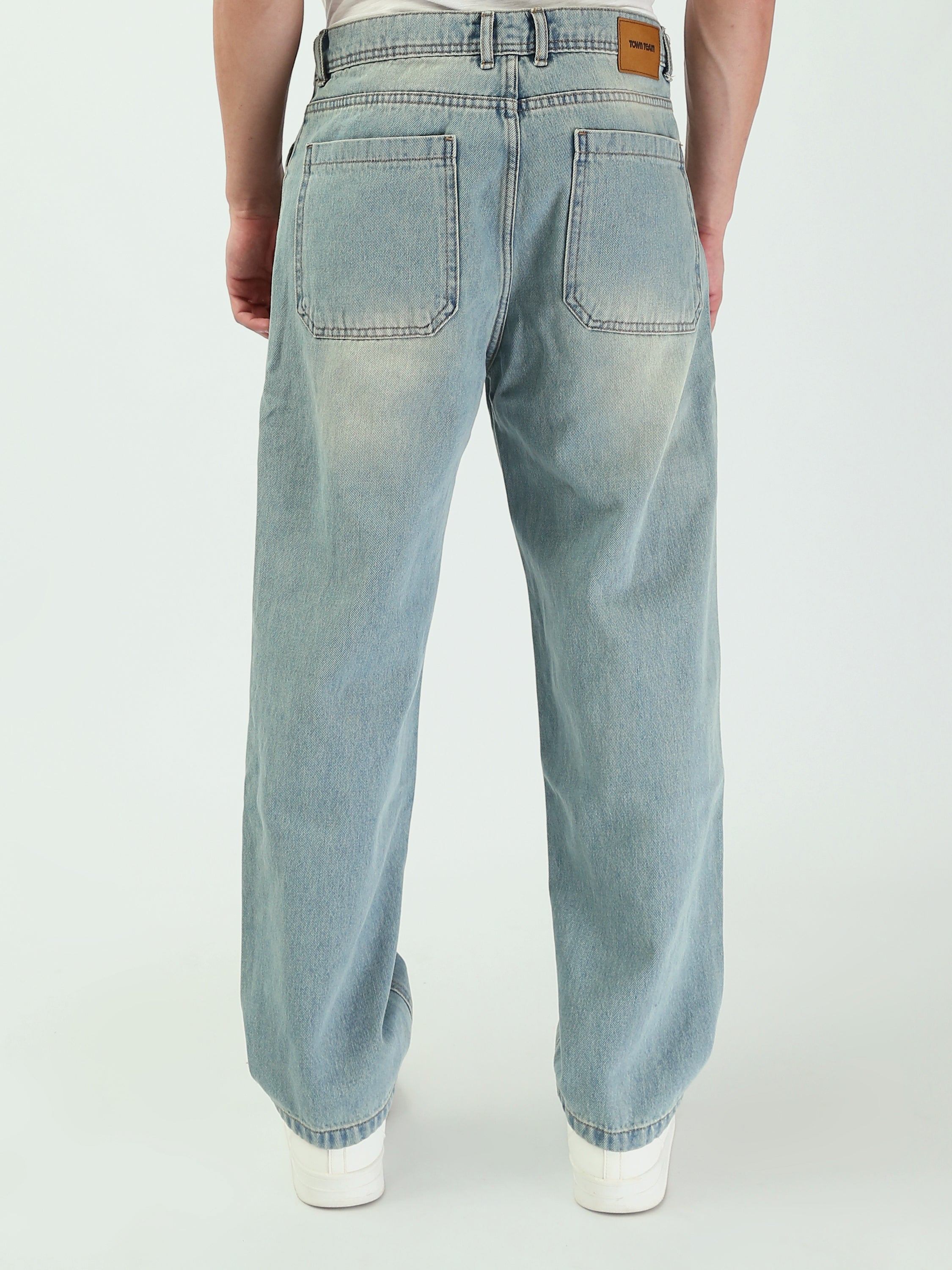 Jean Homme Baggy à Effet Délavé et Empiècements - JNS25GBBW22144TM1