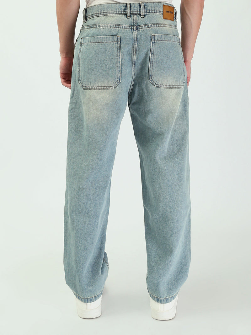 Jean Homme Baggy à Effet Délavé et Empiècements - JNS25GBBW22144TM1