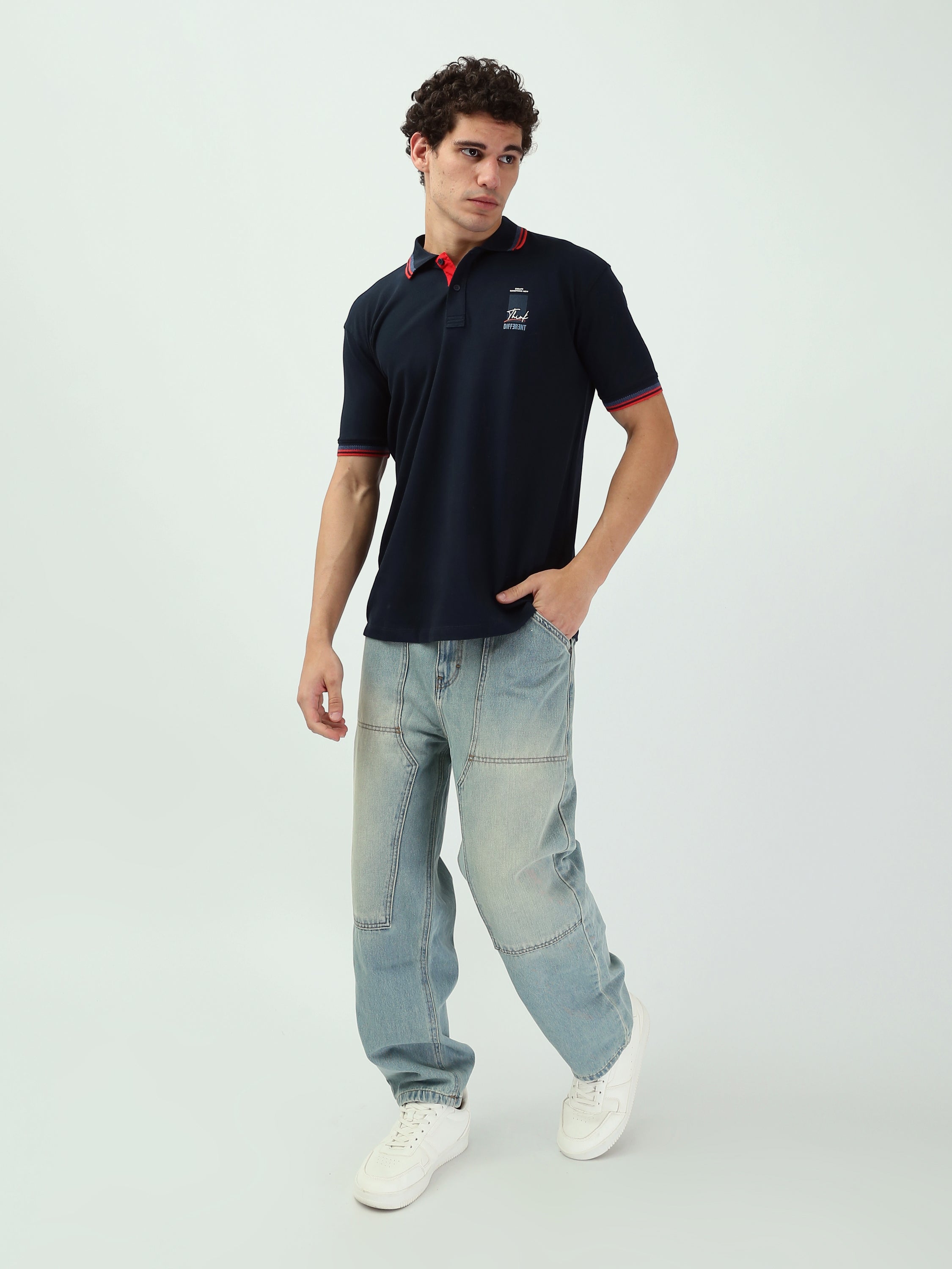Jean Homme Baggy à Effet Délavé et Empiècements - JNS25GBBW22144TM1