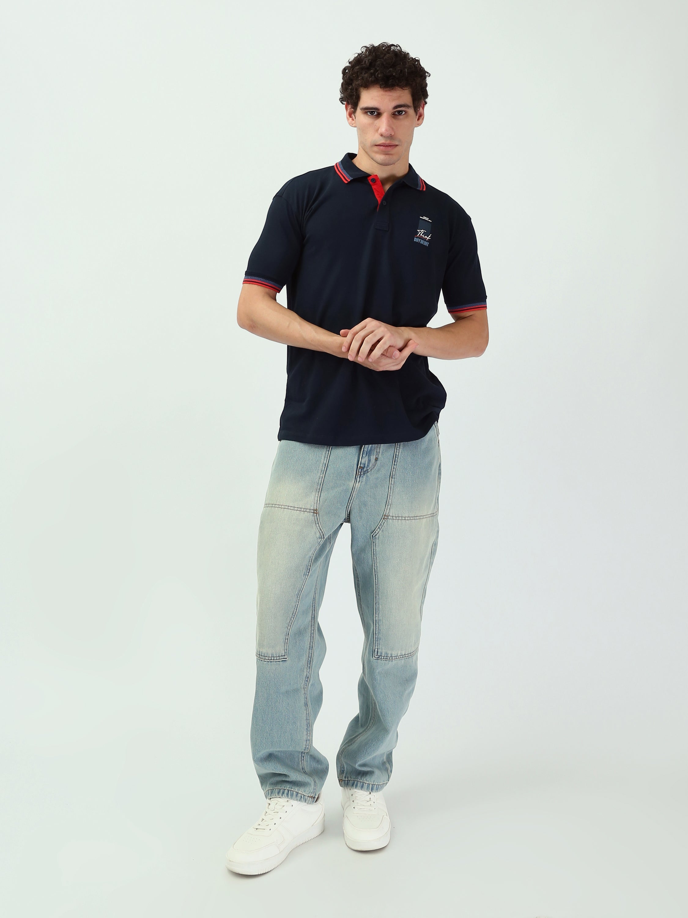 Jean Homme Baggy à Effet Délavé et Empiècements - JNS25GBBW22144TM1