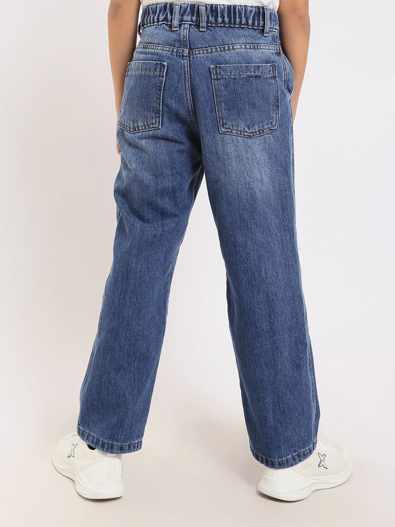 Jean garçon coupe large en denim bleu avec surpiqûres – Style streetwear - JNS25GBBW22146TJ1