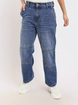 Jean garçon coupe large en denim bleu avec surpiqûres – Style streetwear - JNS25GBBW22146TJ1