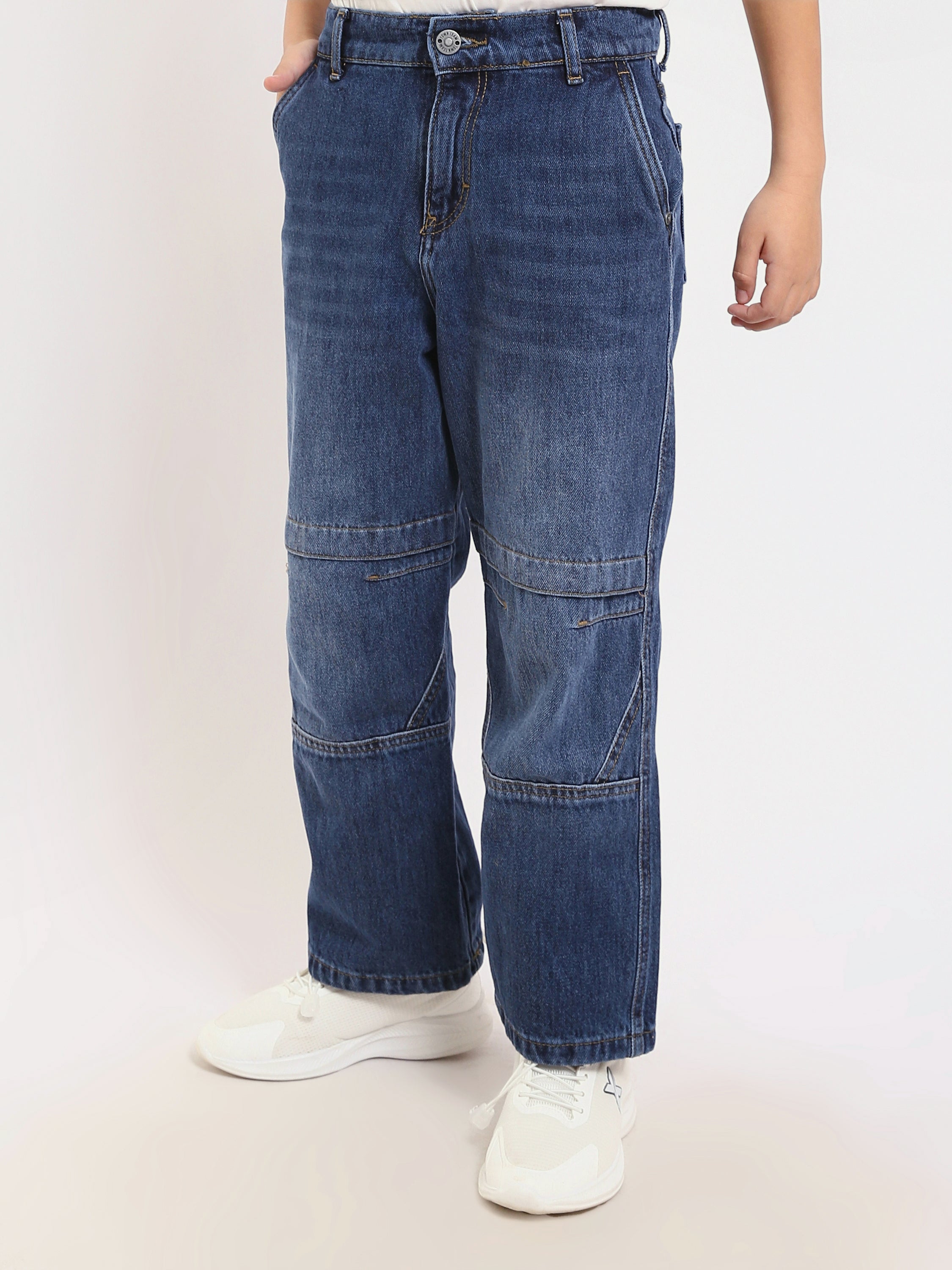 Jean garçon coupe large en denim bleu avec surpiqûres – Style streetwear - JNS25GBBW22146TJ1