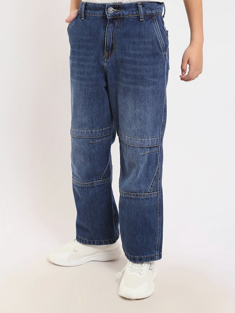Jean garçon coupe large en denim bleu avec surpiqûres – Style streetwear - JNS25GBBW22146TJ1