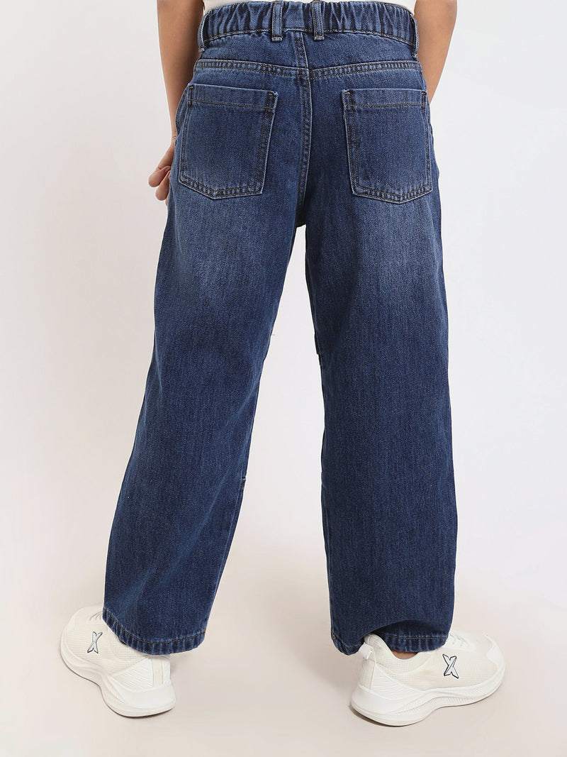 Jean garçon coupe large en denim bleu avec surpiqûres – Style streetwear - JNS25GBBW22146TJ1
