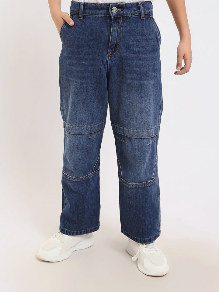 Jean garçon coupe large en denim bleu avec surpiqûres – Style streetwear - JNS25GBBW22146TJ1