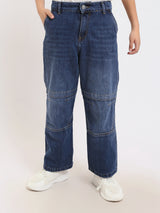 Jean garçon coupe large en denim bleu avec surpiqûres – Style streetwear - JNS25GBBW22146TJ1