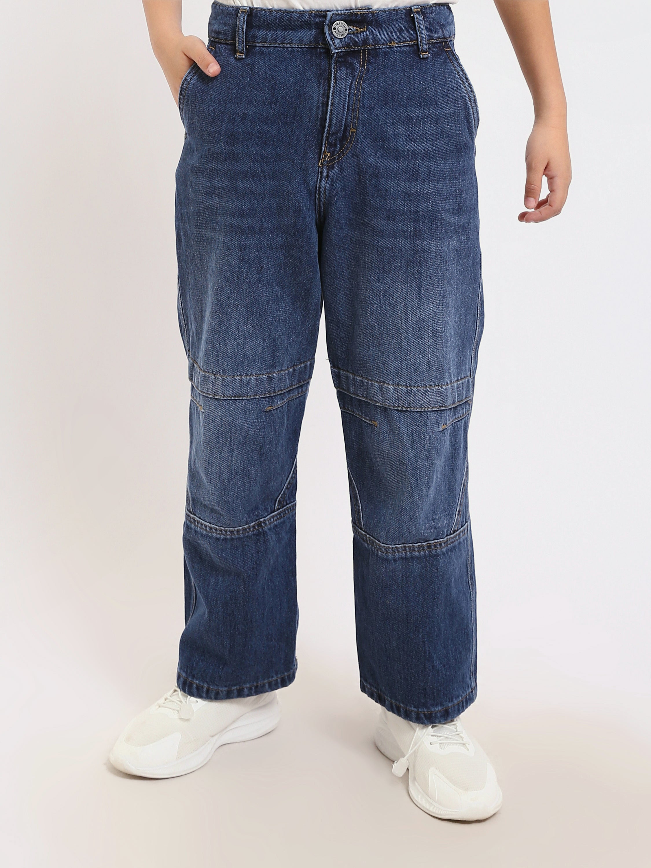 Jean garçon coupe large en denim bleu avec surpiqûres – Style streetwear - JNS25GBBW22146TJ1