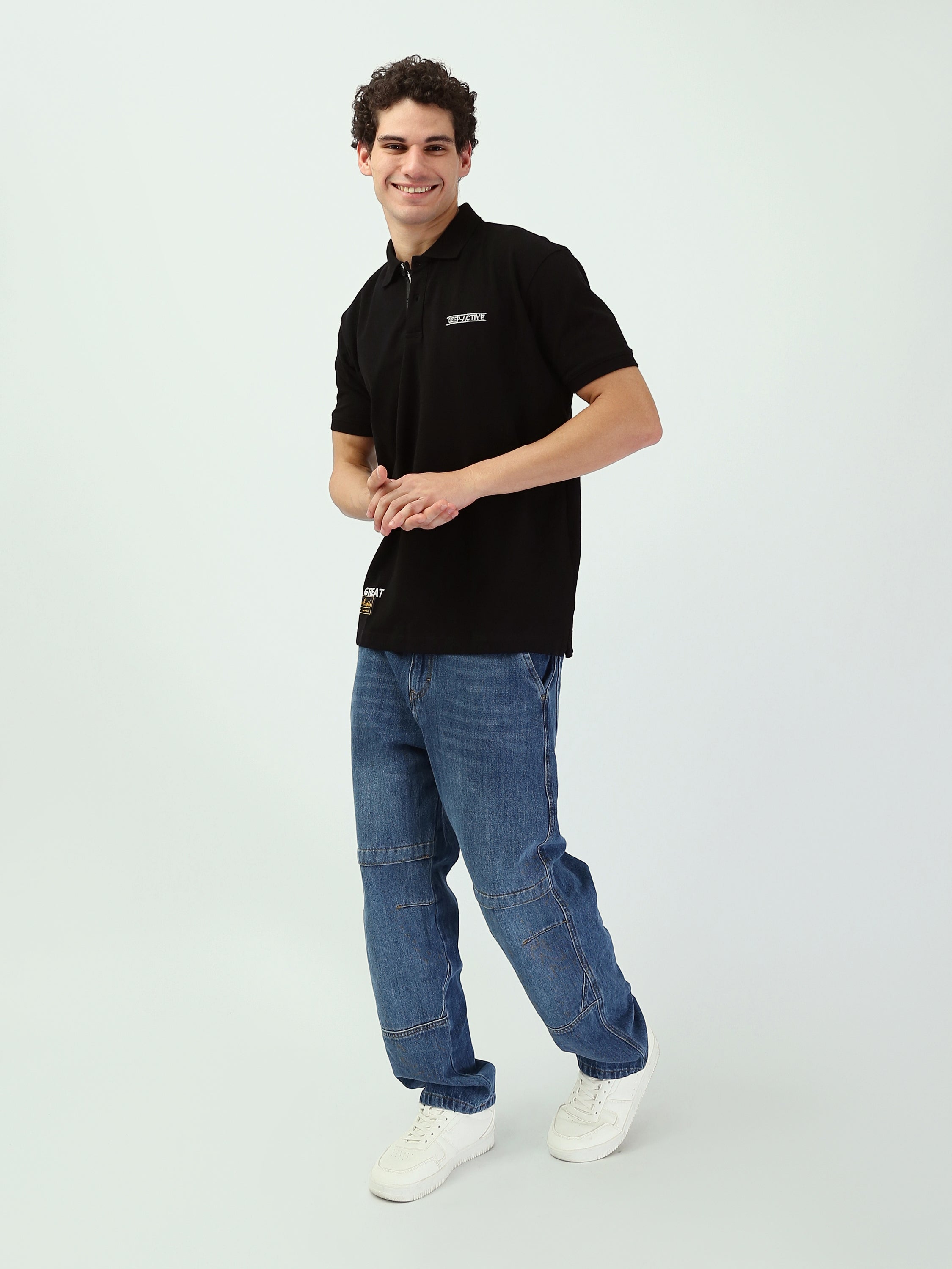 بنطال جينز رجالي باللون الأزرق مع تفاصيل تمزقات - JNS25GBBW22146TM1