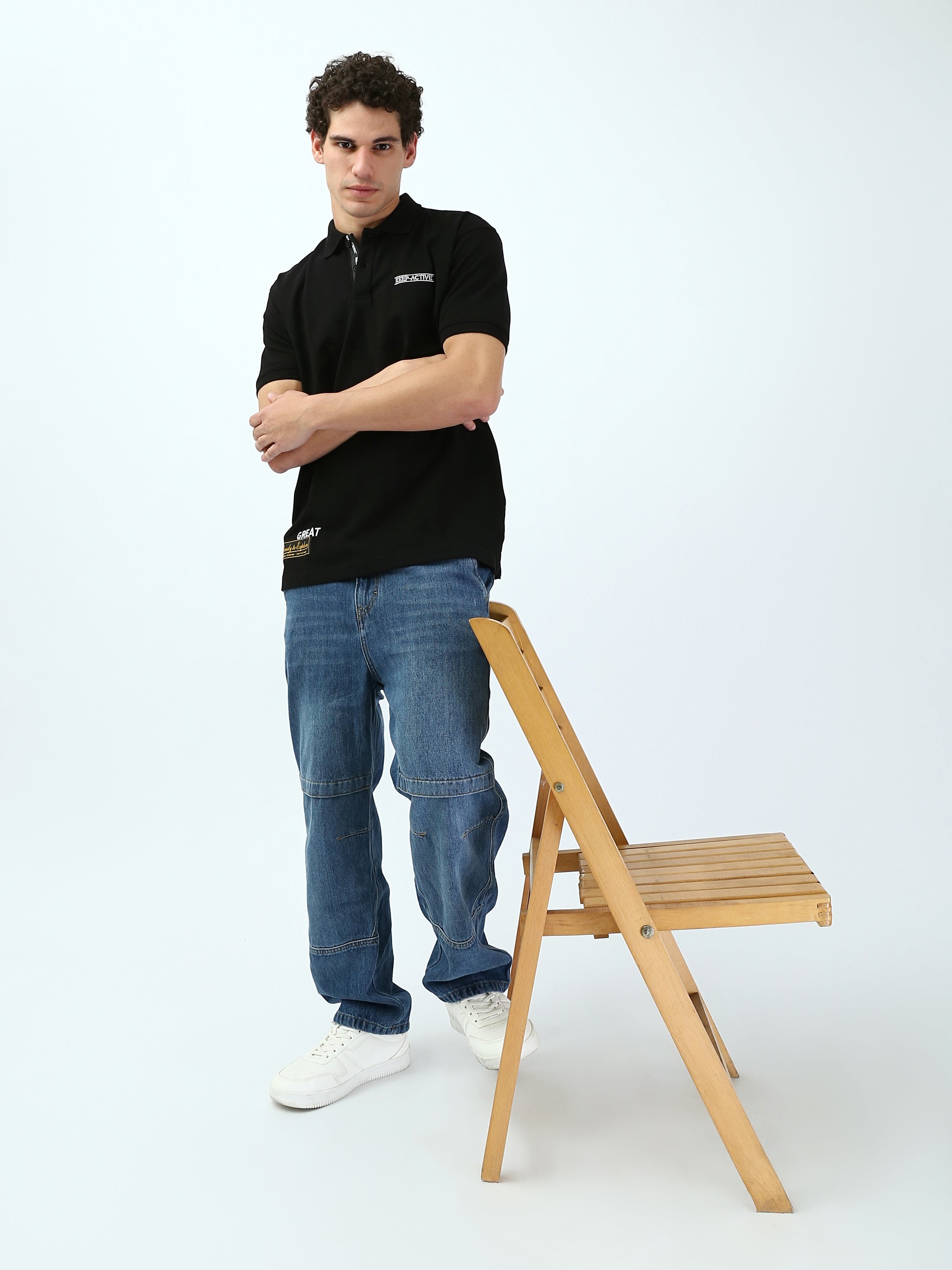 بنطال جينز رجالي باللون الأزرق مع تفاصيل تمزقات - JNS25GBBW22146TM1