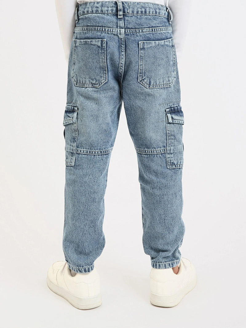 Jean cargo garçon en denim avec poches latérales – Coupe confortable - JNS25GBBW76704MB1