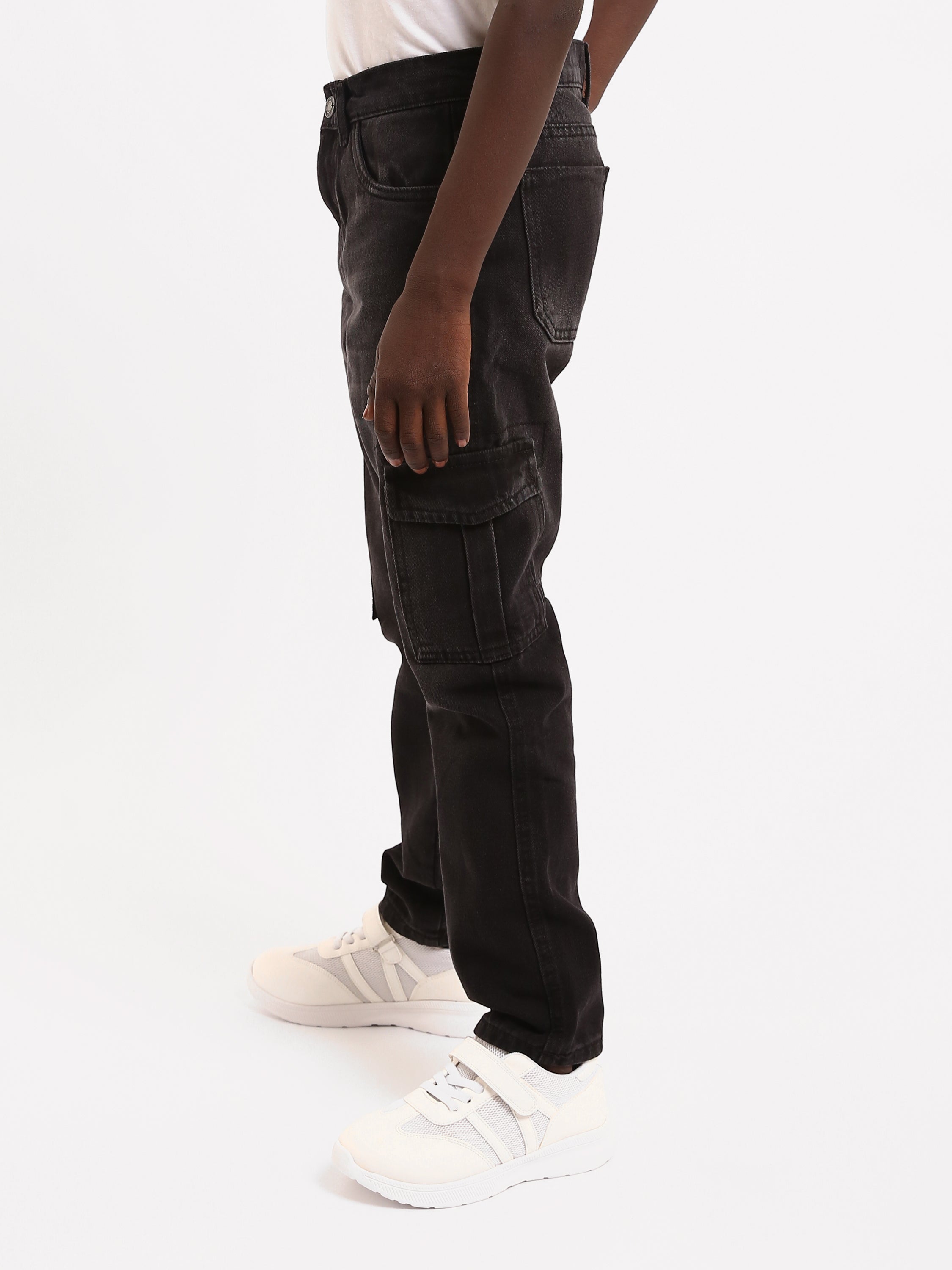 Jean cargo ado garçon en denim avec poches latérales – Coupe confortable - JNS25GBBW76704MJ1