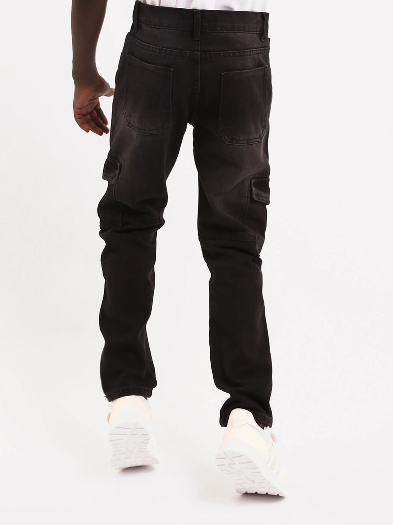 Jean cargo garçon en denim avec poches latérales – Coupe confortable - JNS25GBBW76704MB1