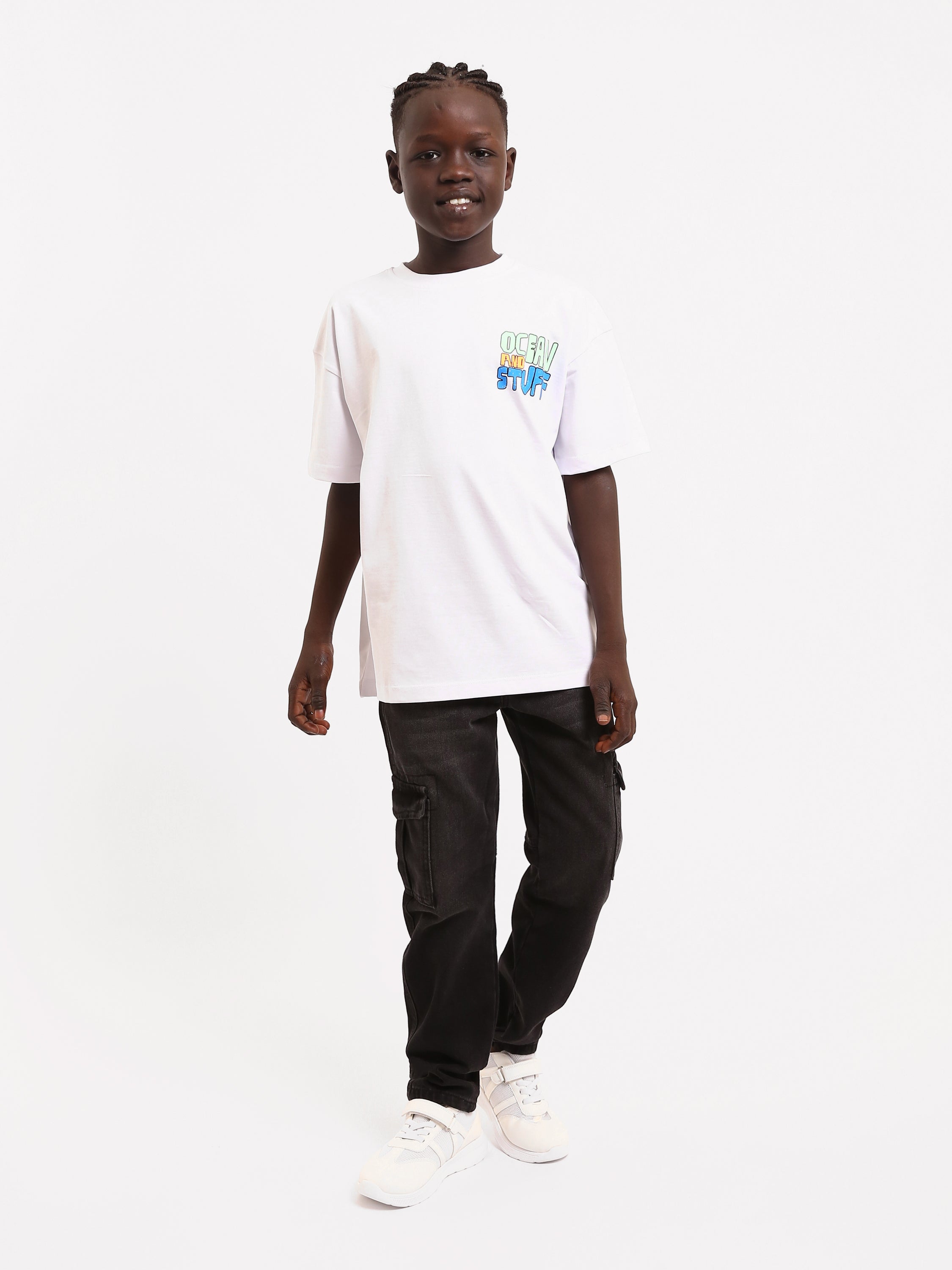 Jean cargo ado garçon en denim avec poches latérales – Coupe confortable - JNS25GBBW76704MJ1