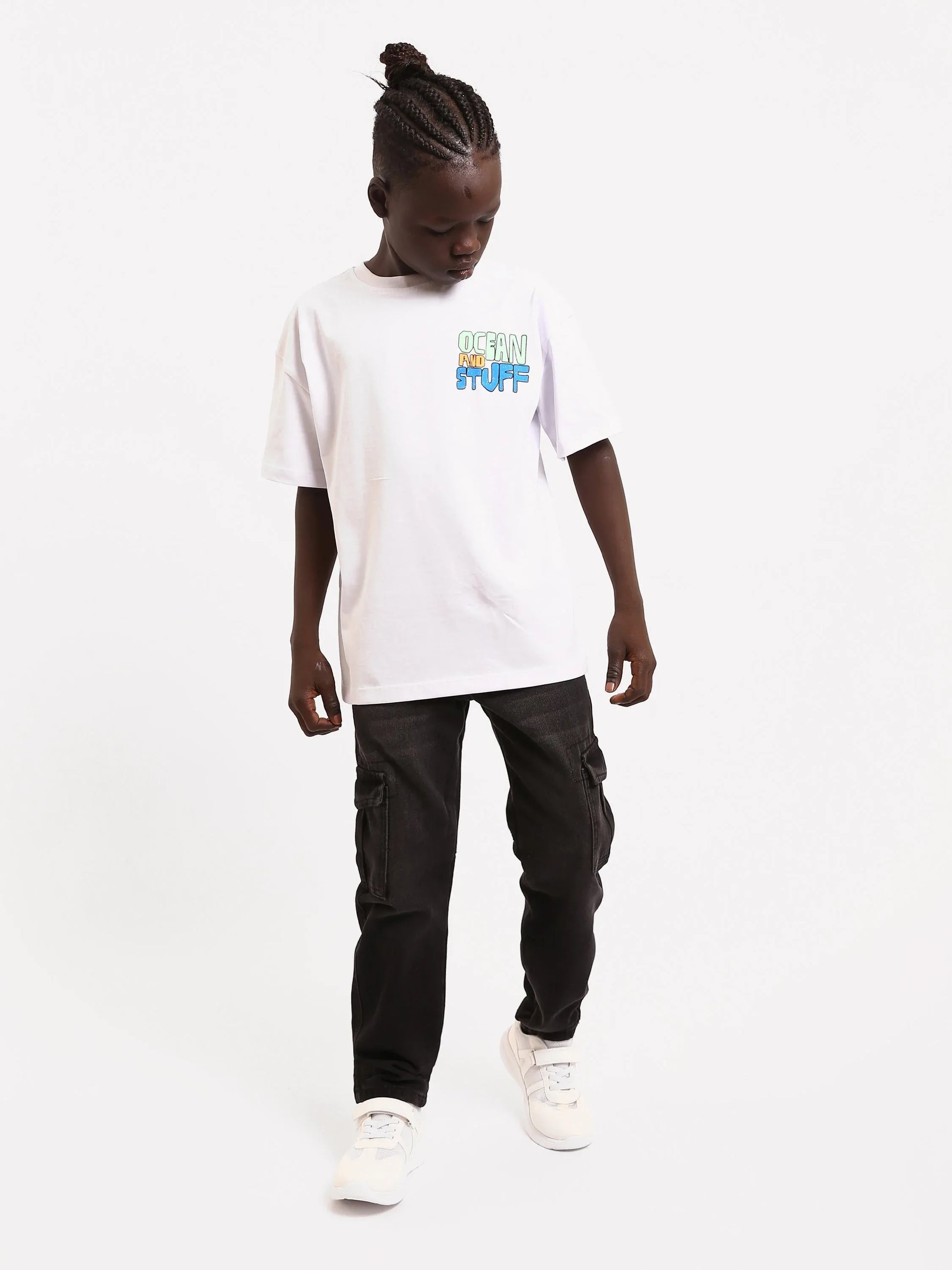 Jean cargo garçon en denim avec poches latérales – Coupe confortable - JNS25GBBW76704MB1 - Justyol