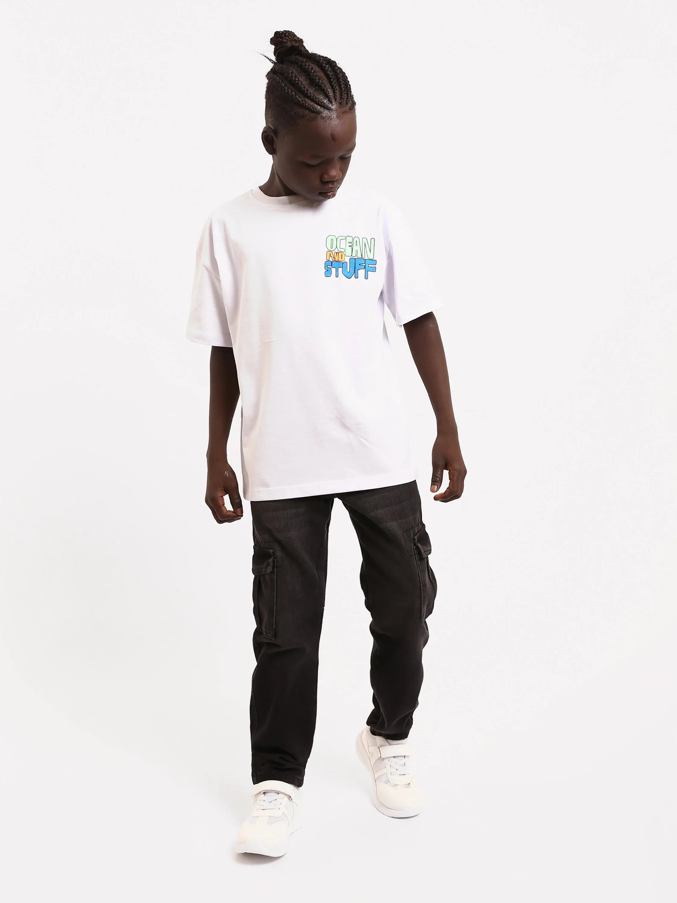 Jean cargo garçon en denim avec poches latérales – Coupe confortable - JNS25GBBW76704MB1 - Justyol