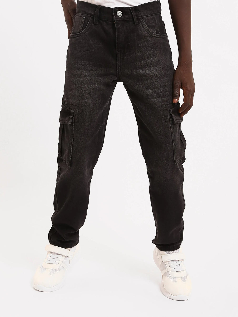 Jean cargo ado garçon en denim avec poches latérales – Coupe confortable - JNS25GBBW76704MJ1