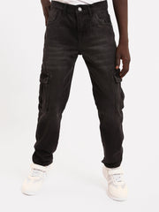 Jean cargo ado garçon en denim avec poches latérales – Coupe confortable - JNS25GBBW76704MJ1