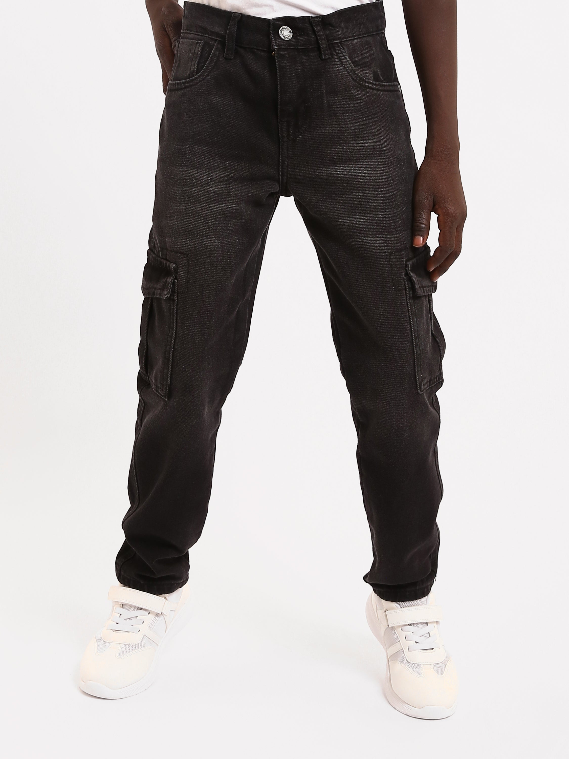 Jean cargo ado garçon en denim avec poches latérales – Coupe confortable - JNS25GBBW76704MJ1