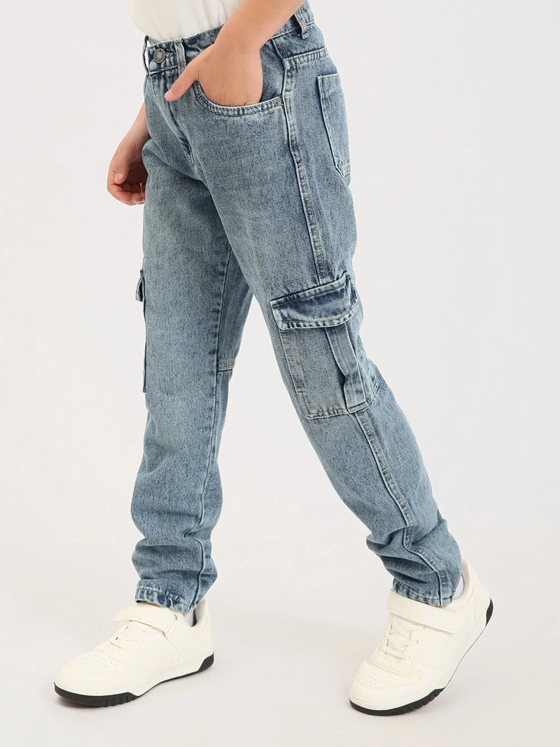 Jean cargo ado garçon en denim avec poches latérales – Coupe confortable - JNS25GBBW76704MJ1