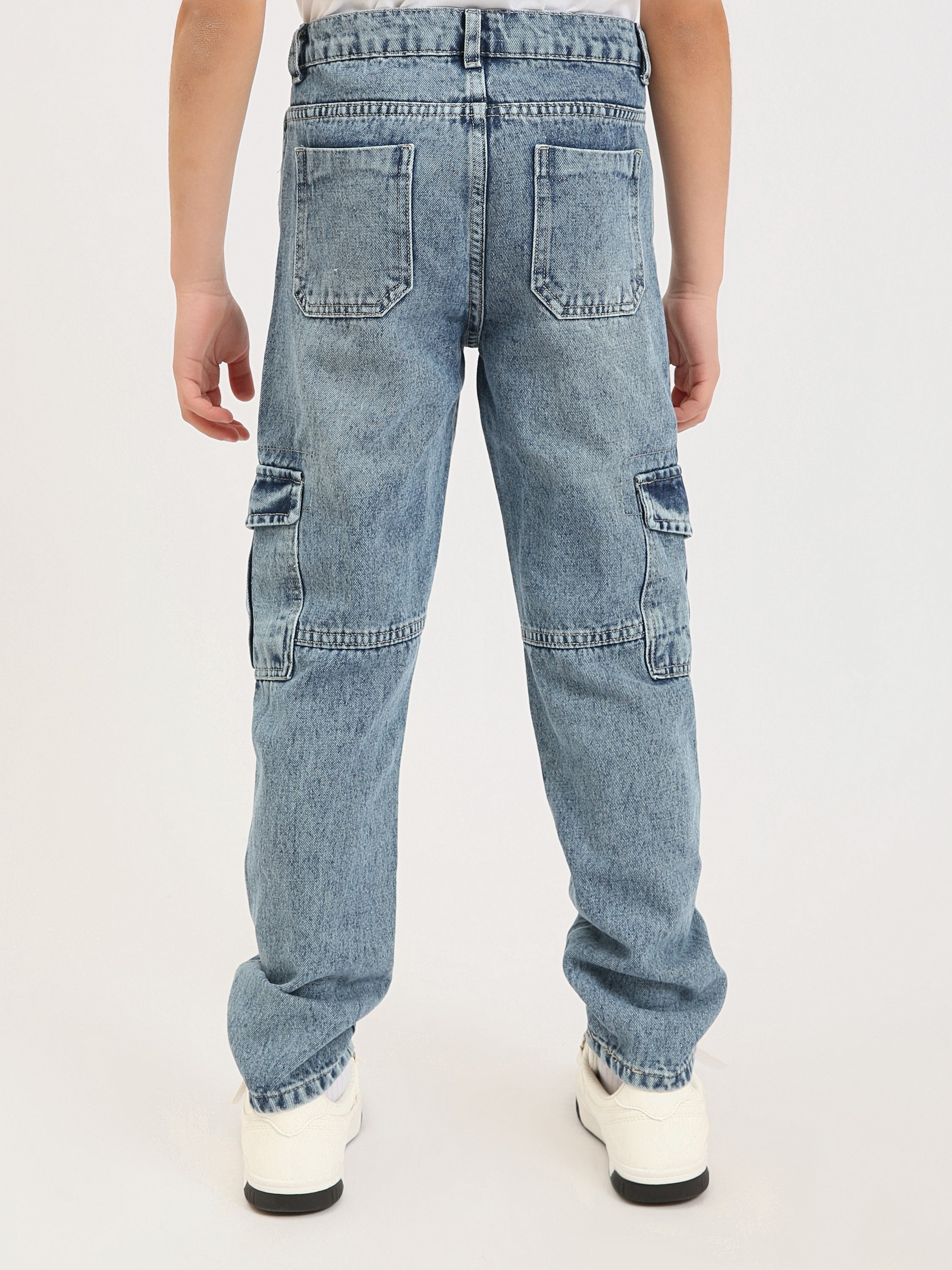 Jean cargo ado garçon en denim avec poches latérales – Coupe confortable - JNS25GBBW76704MJ1