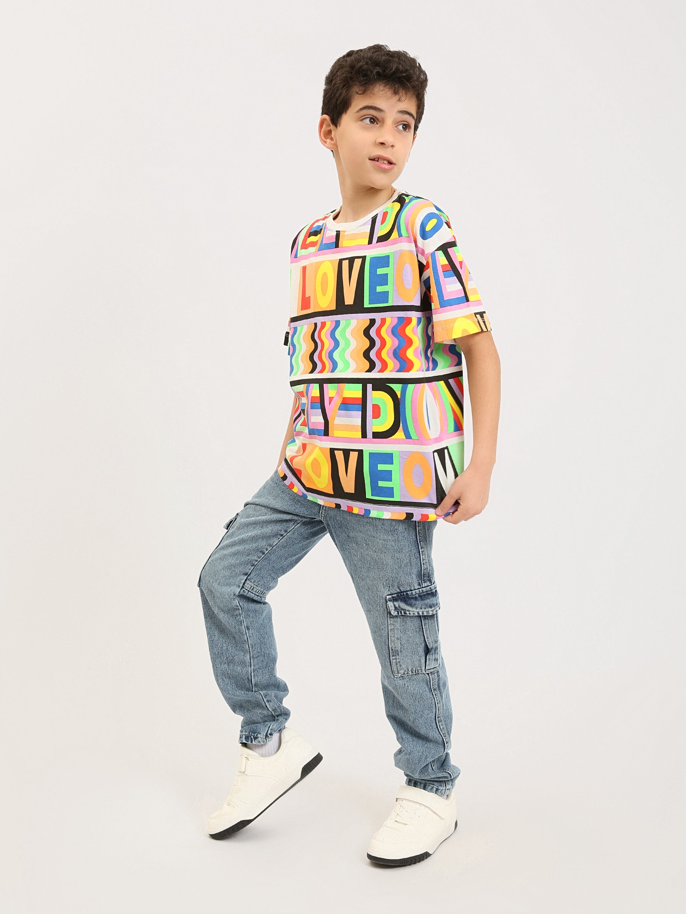 Jean cargo ado garçon en denim avec poches latérales – Coupe confortable - JNS25GBBW76704MJ1