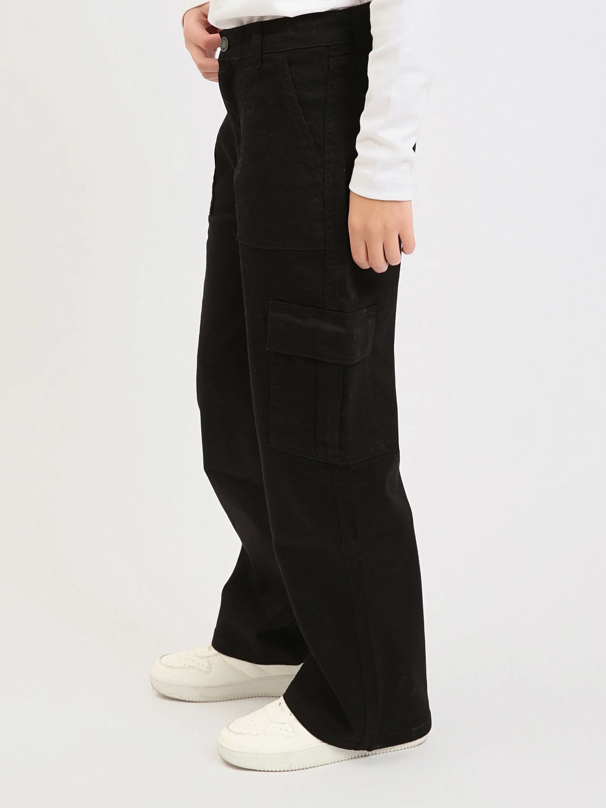 Jean cargo fille ado, coupe large avec poches et taille haute - JNS25GCGW71405MR1 - Justyol