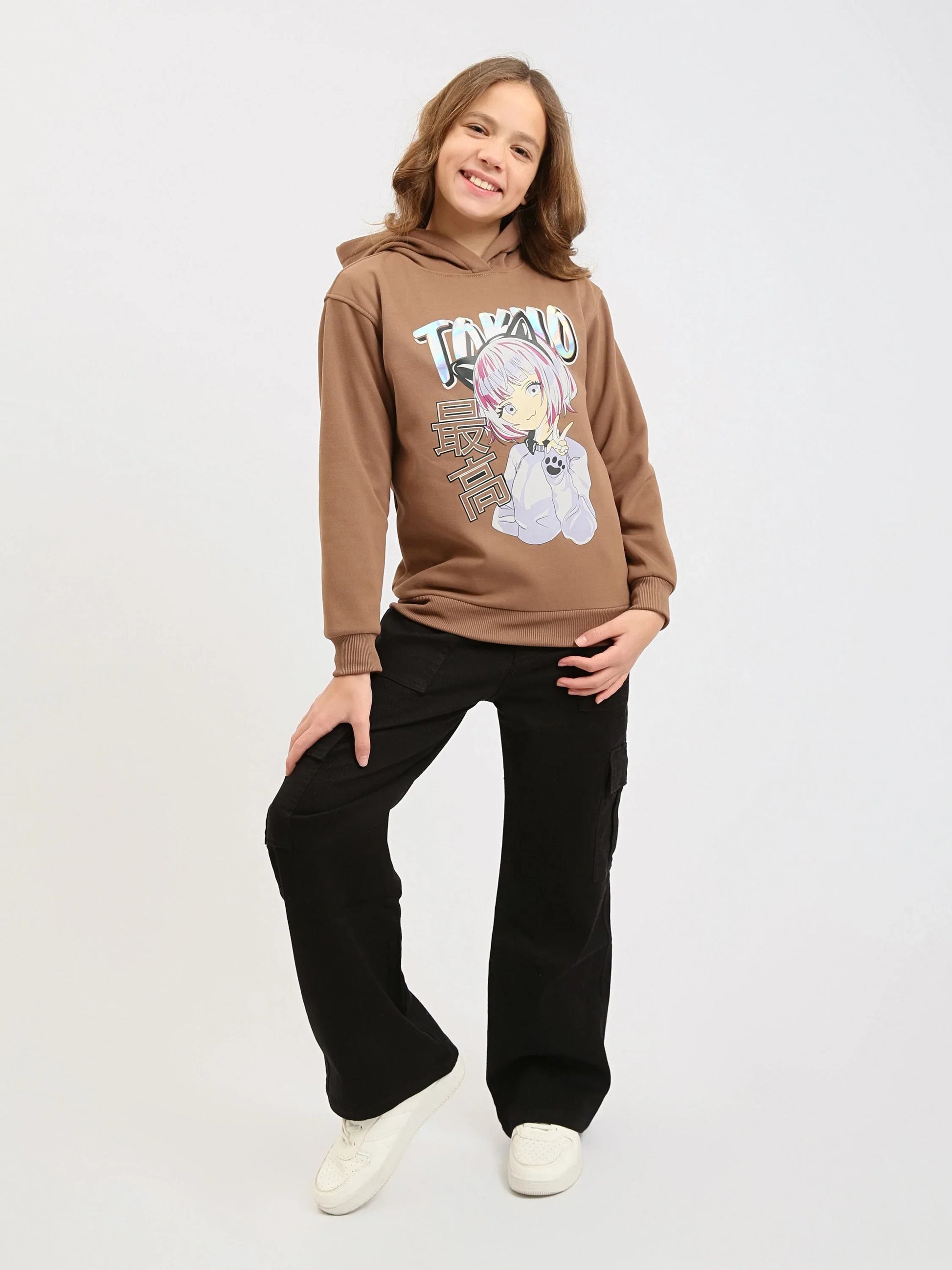 Jean cargo fille ado, coupe large avec poches et taille haute - JNS25GCGW71405MR1 - Justyol