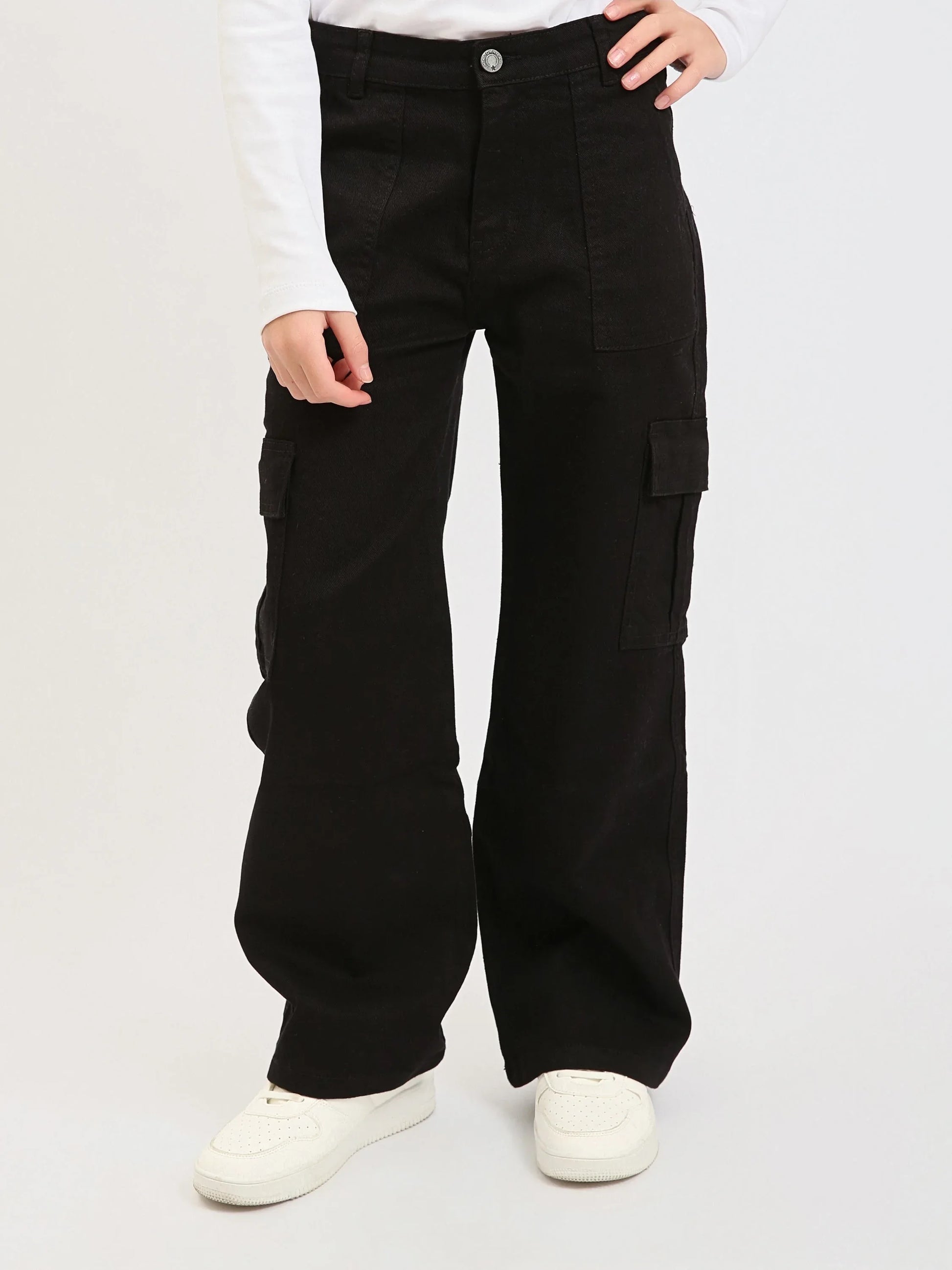 Jean cargo fille ado, coupe large avec poches et taille haute - JNS25GCGW71405MR1 - Justyol