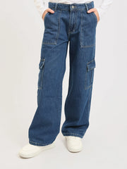 Jean cargo fille ado, coupe large avec poches et taille haute - JNS25GCGW71405MR1 - Justyol