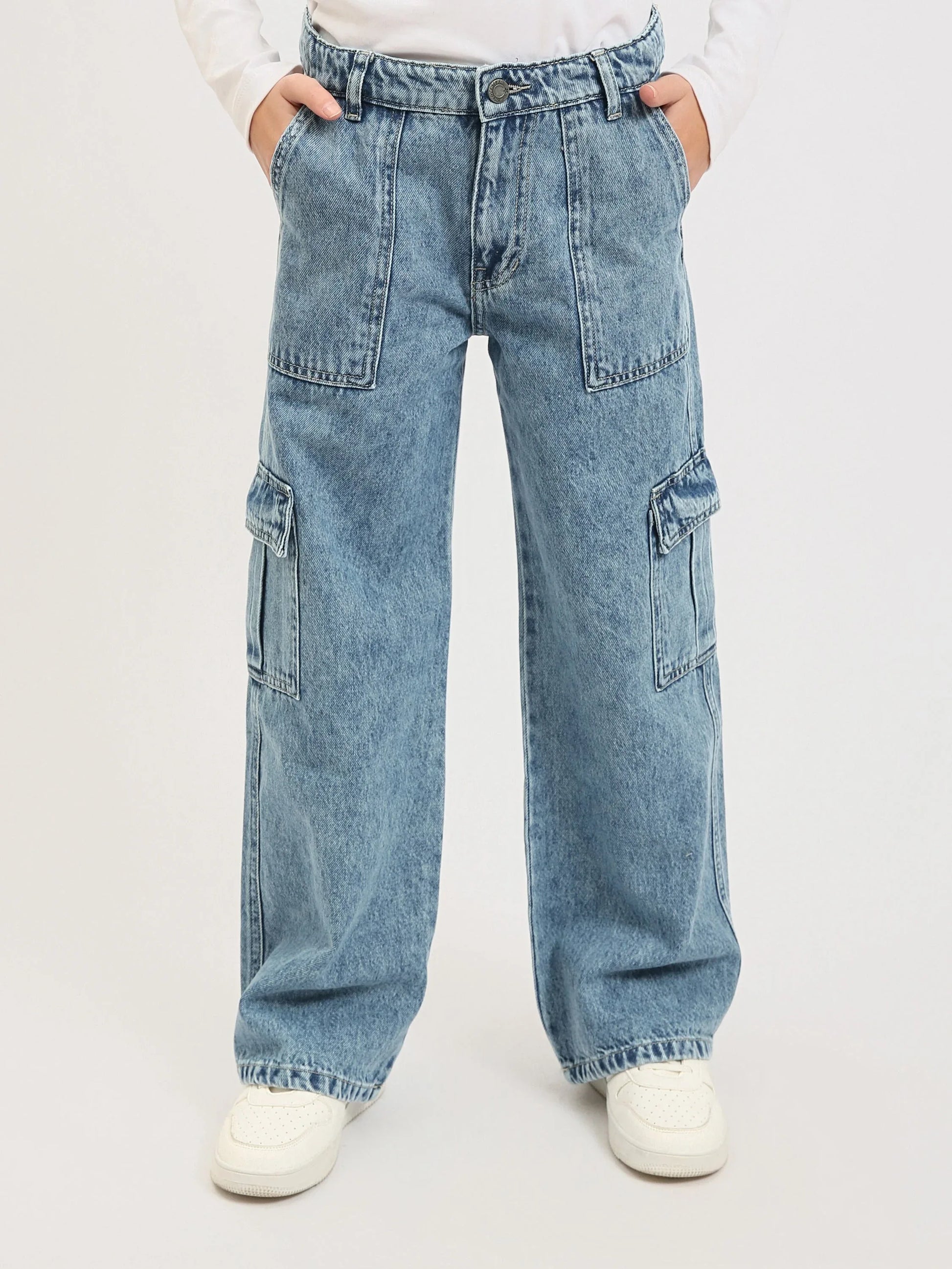 Jean cargo fille ado, coupe large avec poches et taille haute - JNS25GCGW71405MR1 - Justyol