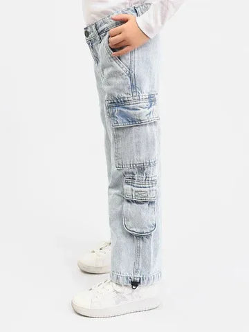 Jean Cargo Fille Wide Leg – Coupe Large avec Poches - JNS25GLGW71406MR1