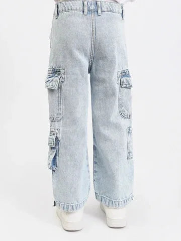 Jean Cargo Fille Wide Leg – Coupe Large avec Poches - JNS25GLGW71406MR1