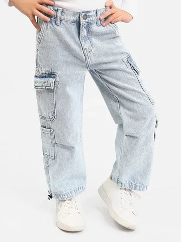 Jean Cargo Fille Wide Leg – Coupe Large avec Poches - JNS25GLGW71406MR1