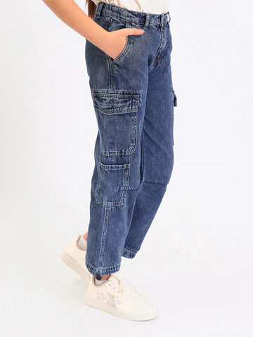 Jean Cargo Fille Wide Leg – Coupe Large avec Poches - JNS25GLGW71406MR1