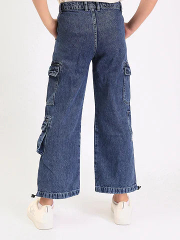 Jean Cargo Fille Wide Leg – Coupe Large avec Poches - JNS25GLGW71406MR1