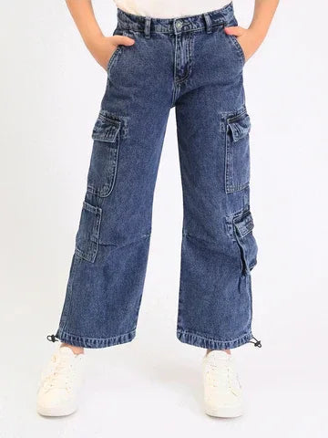 Jean Cargo Fille Wide Leg – Coupe Large avec Poches - JNS25GLGW71406MR1