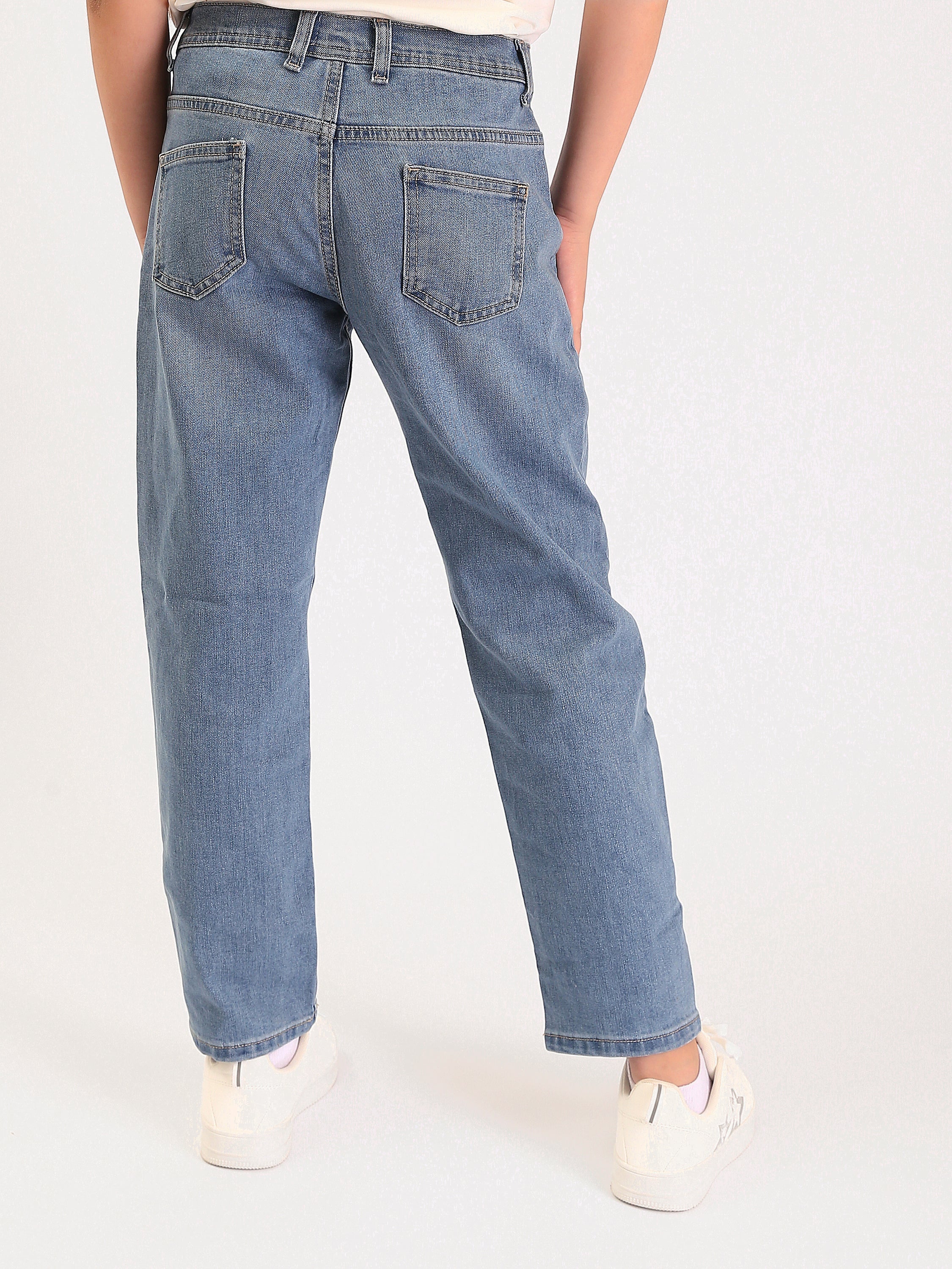 Jean ado fille coupe droite taille haute – denim bleu clair - JNS25GMIW72057MR1