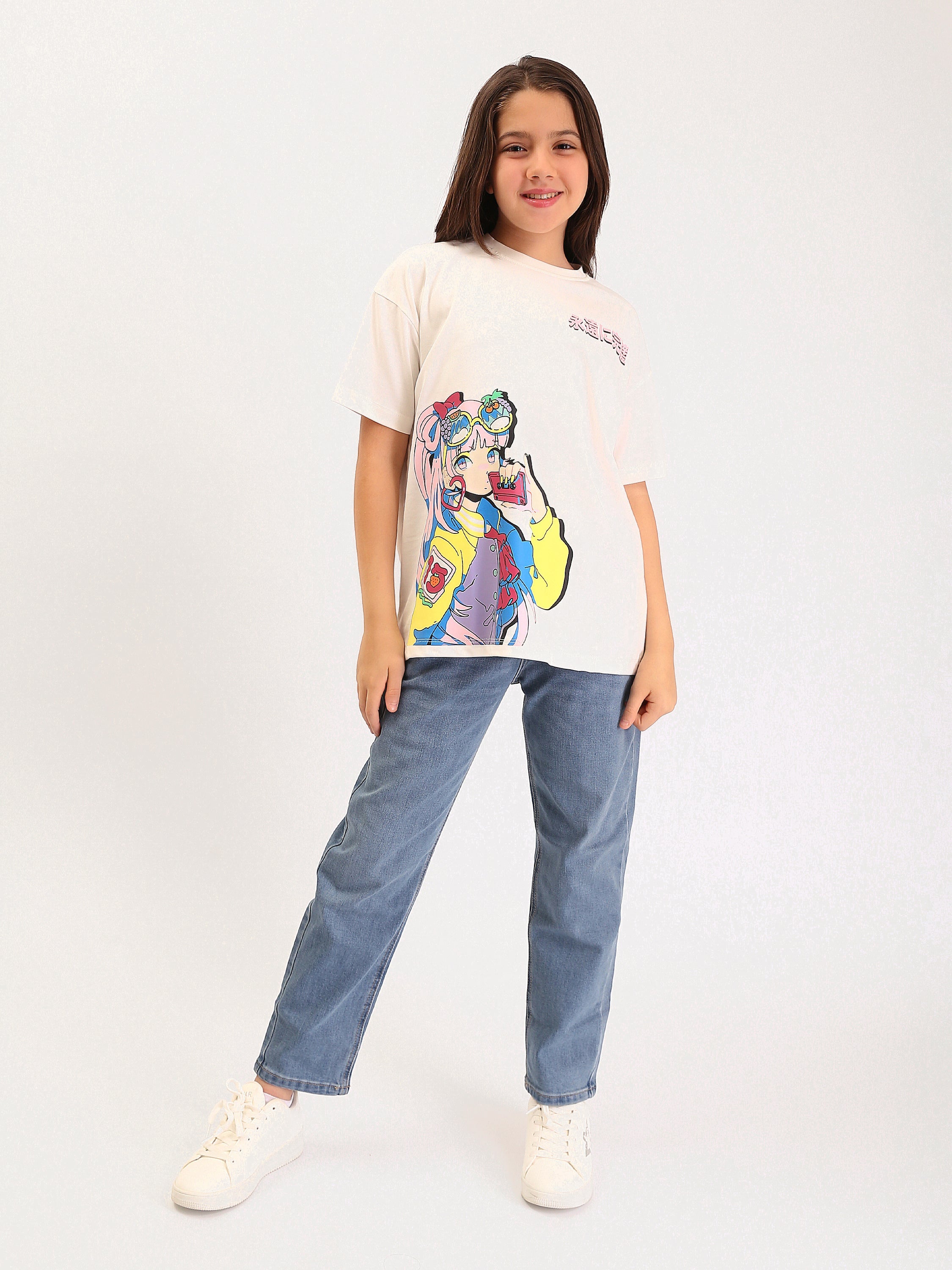 Jean ado fille coupe droite taille haute – denim bleu clair - JNS25GMIW72057MR1