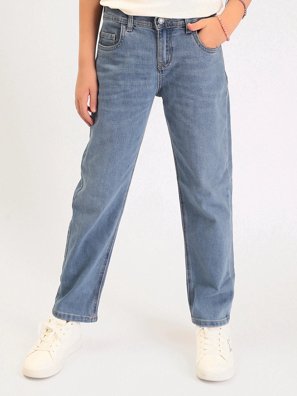 Jean ado fille coupe droite taille haute – denim bleu clair - JNS25GMIW72057MR1
