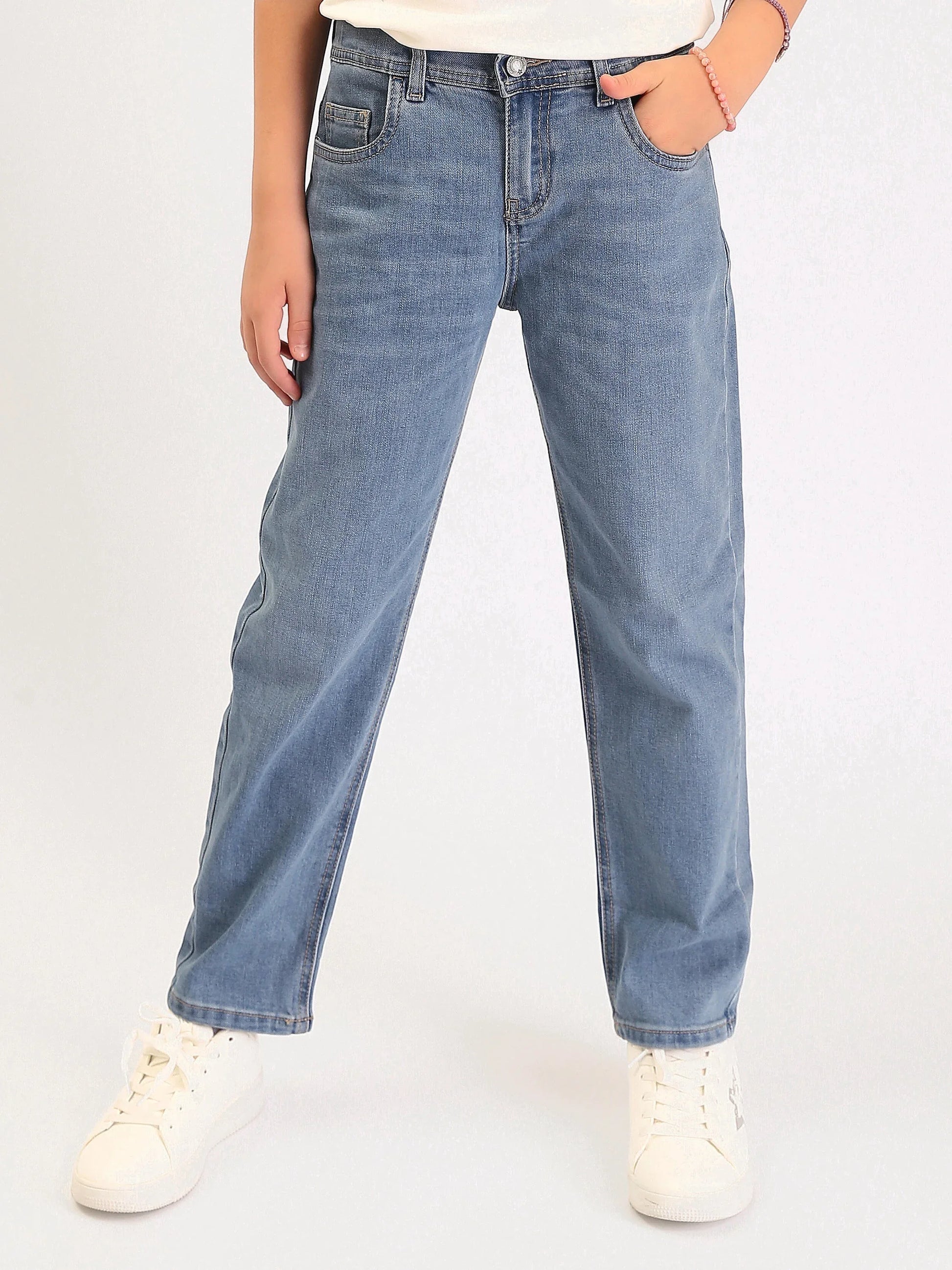 Jean ado fille coupe droite taille haute – denim bleu clair - JNS25GMIW72057MR1 - Justyol