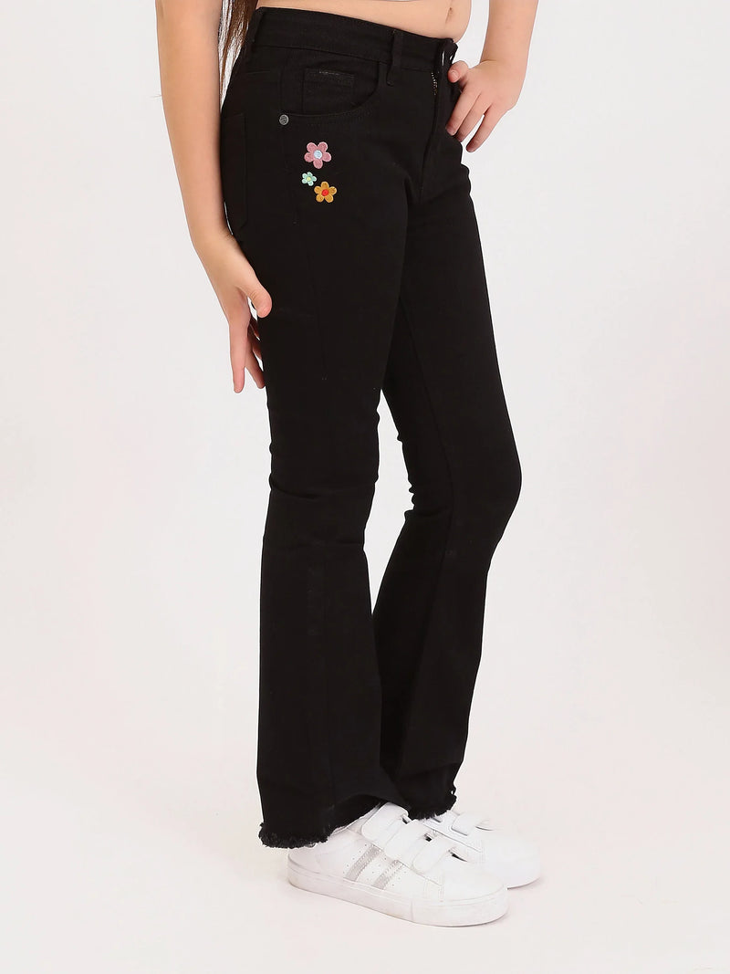 Jean fille ado bootcut avec broderie fleurs et finition effilochée - JNS25GSIW71404MR1