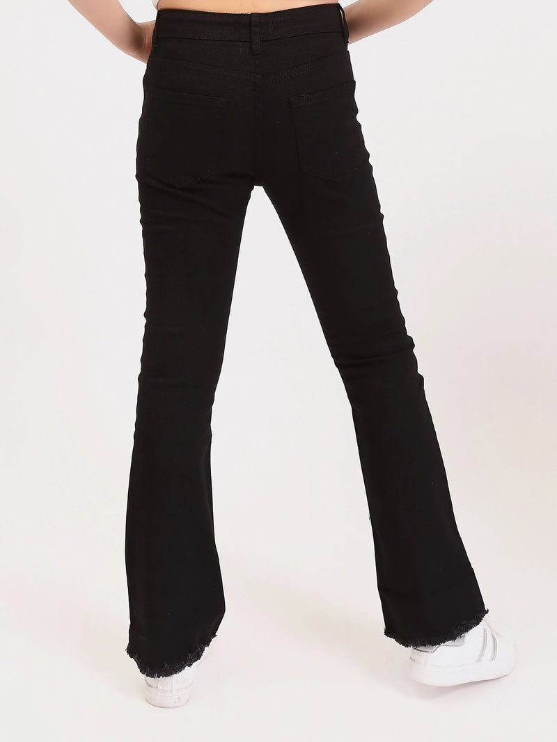 Jean fille ado bootcut avec broderie fleurs et finition effilochée - JNS25GSIW71404MR1