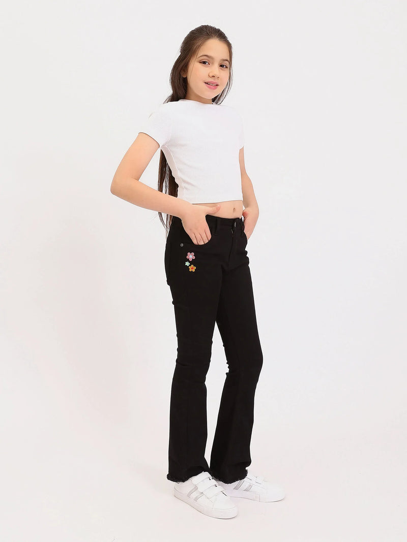 Jean fille ado bootcut avec broderie fleurs et finition effilochée - JNS25GSIW71404MR1