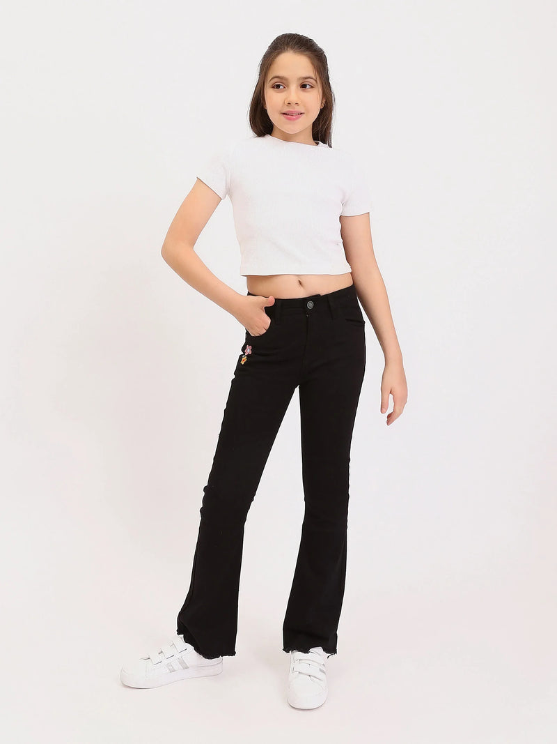 Jean fille ado bootcut avec broderie fleurs et finition effilochée - JNS25GSIW71404MR1