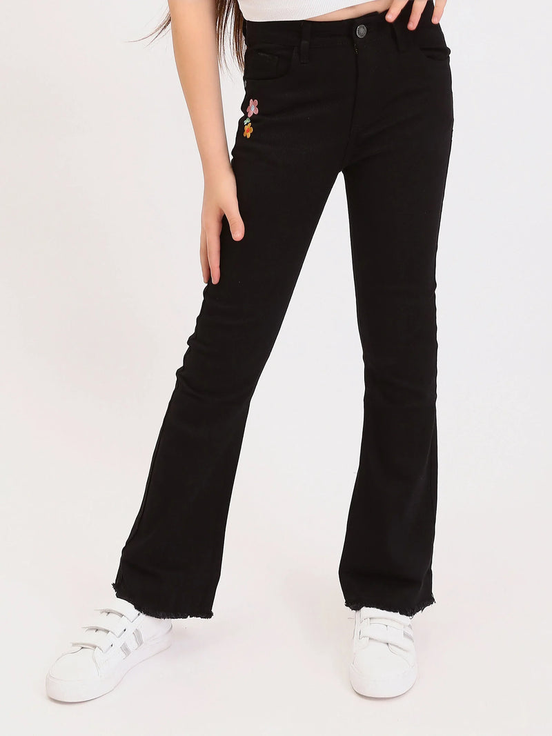 Jean fille ado bootcut avec broderie fleurs et finition effilochée - JNS25GSIW71404MR1