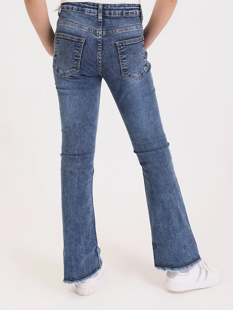 Jean fille ado bootcut avec broderie fleurs et finition effilochée - JNS25GSIW71404MR1